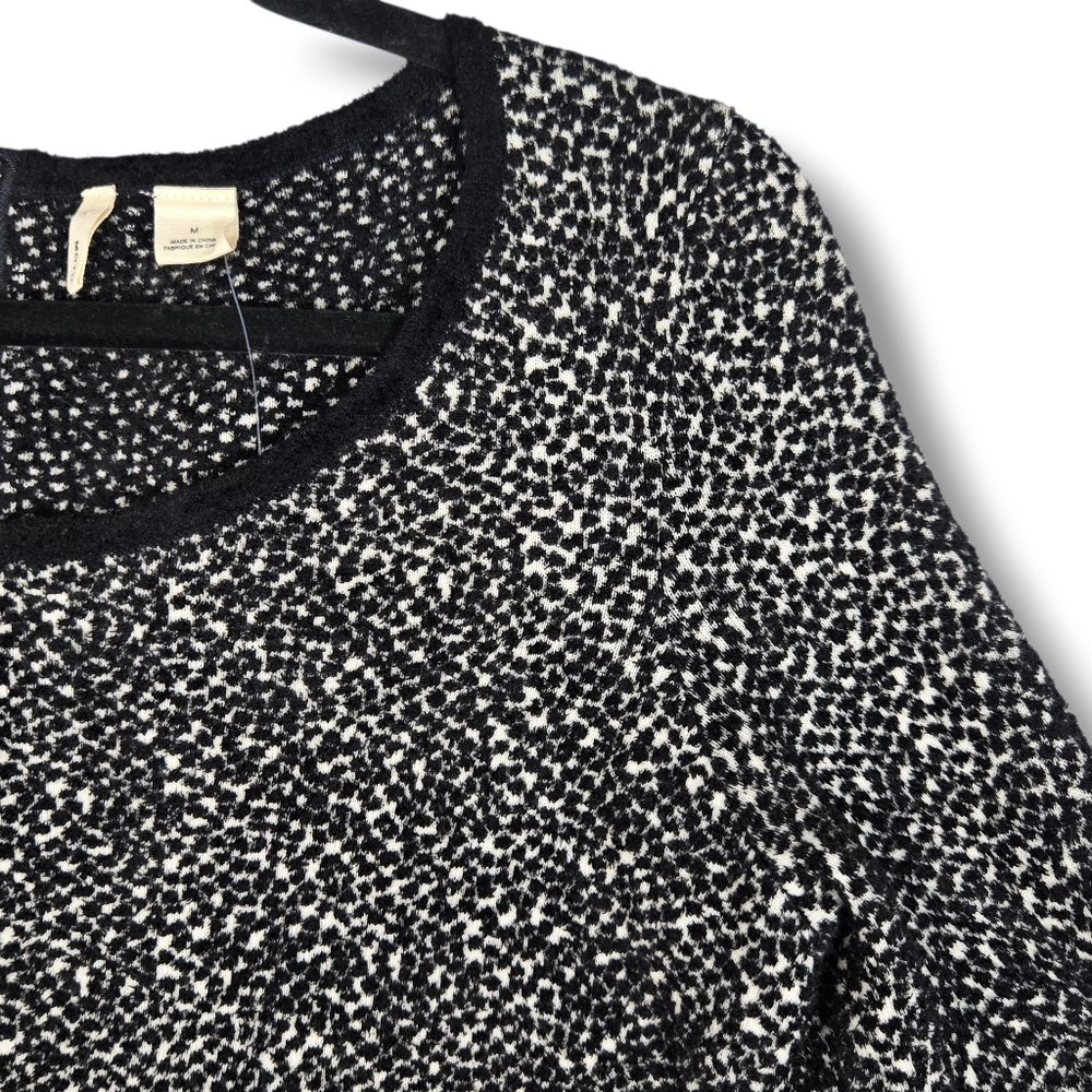 Moth Anthropologie Medium Lana Sweater Black White Chenille Fitted 3/4 Sleeve - Picture 9 of 16